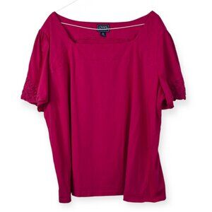 Chaps Classics Shirt 3X Womens Pink Magenta Crochet Short Sleeve 100% Cotton